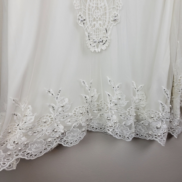 Roaman's Embellished Mesh Overlay Tunic Top Size 22W Ivory Lace Pearl Sheer - Picture 8 of 16